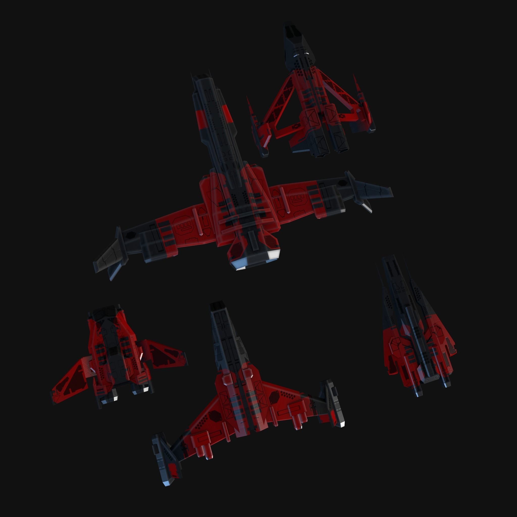 Low Poly Spaceship collection Low-poly 3D model_3
