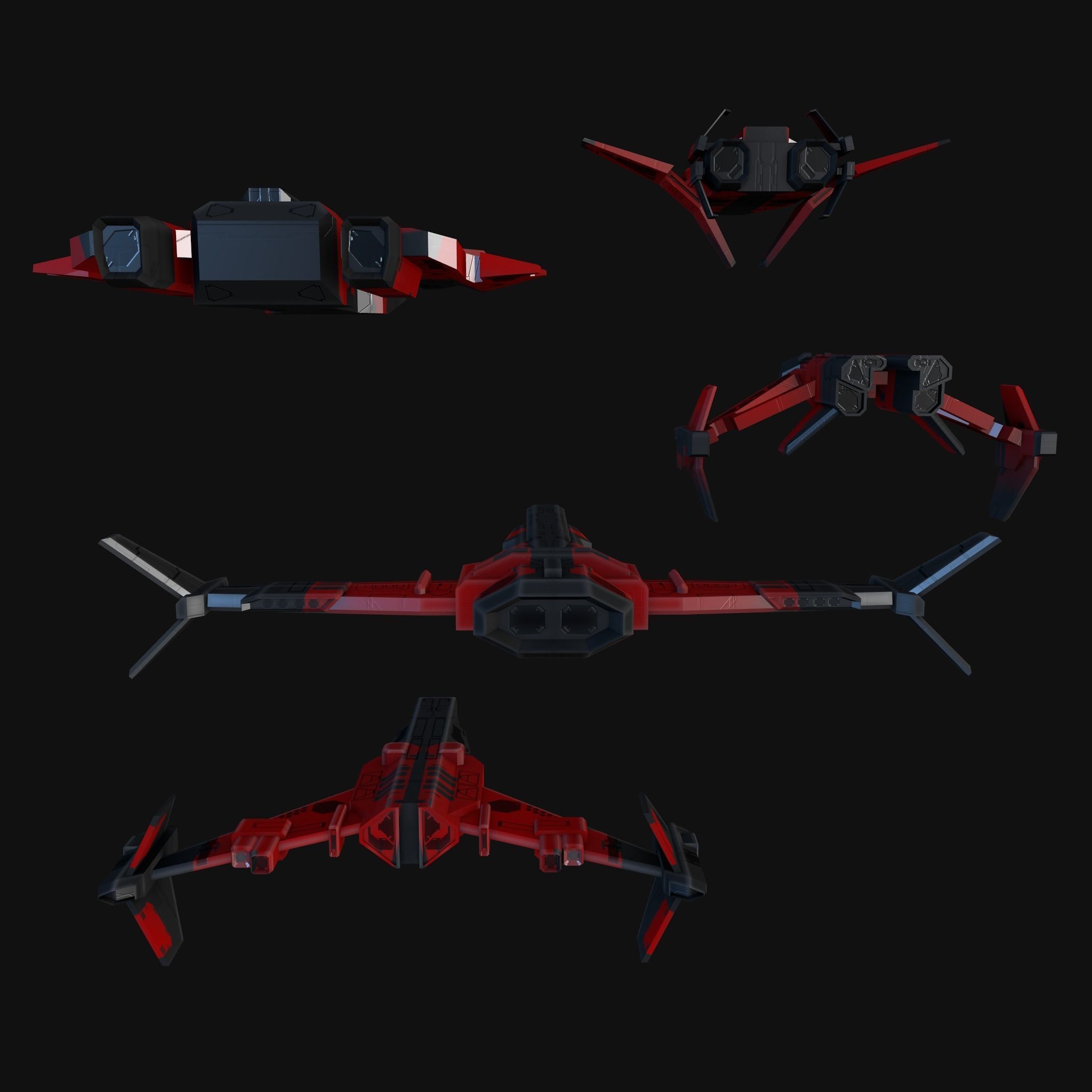 Low Poly Spaceship collection Low-poly 3D model_7