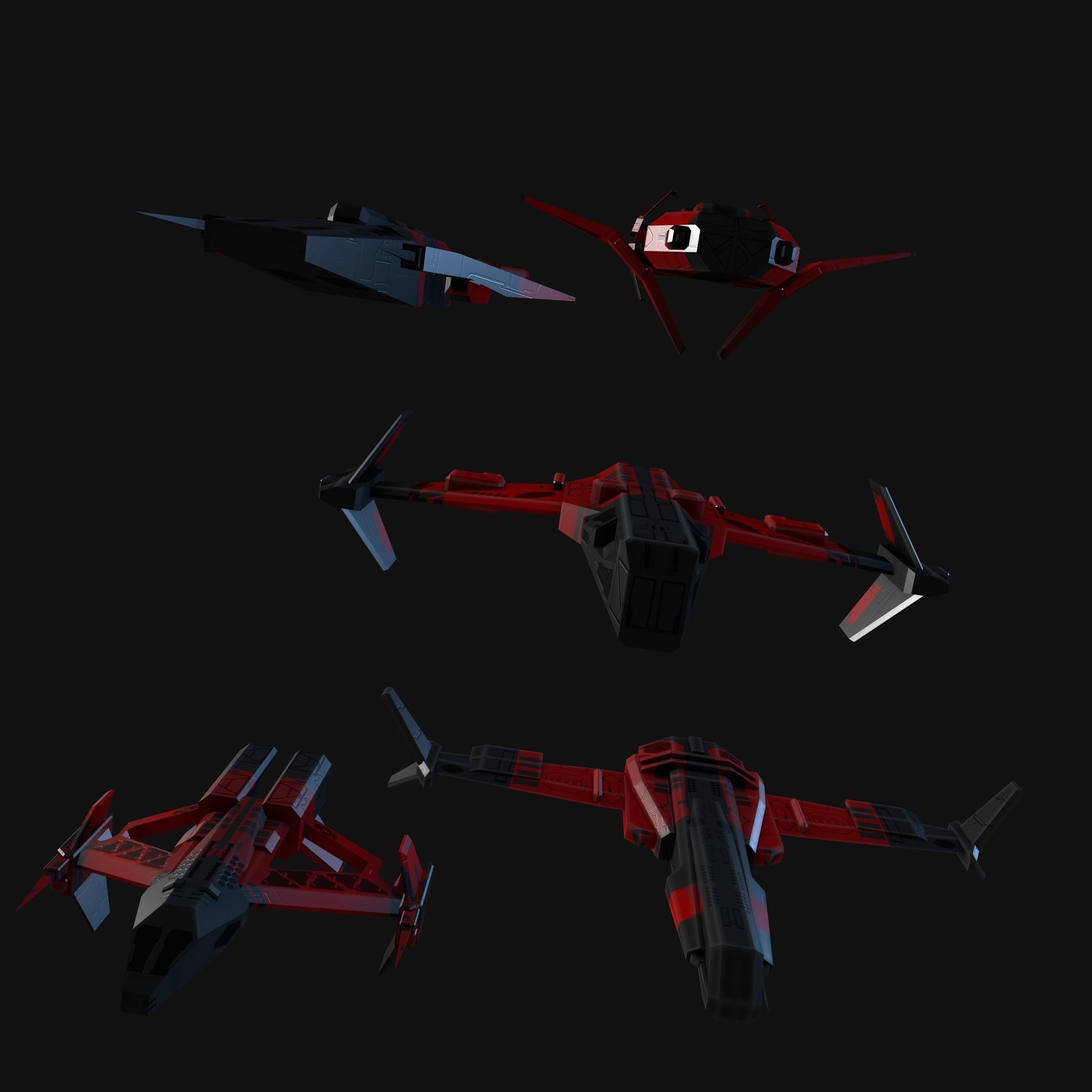 Low Poly Spaceship collection Low-poly 3D model_2