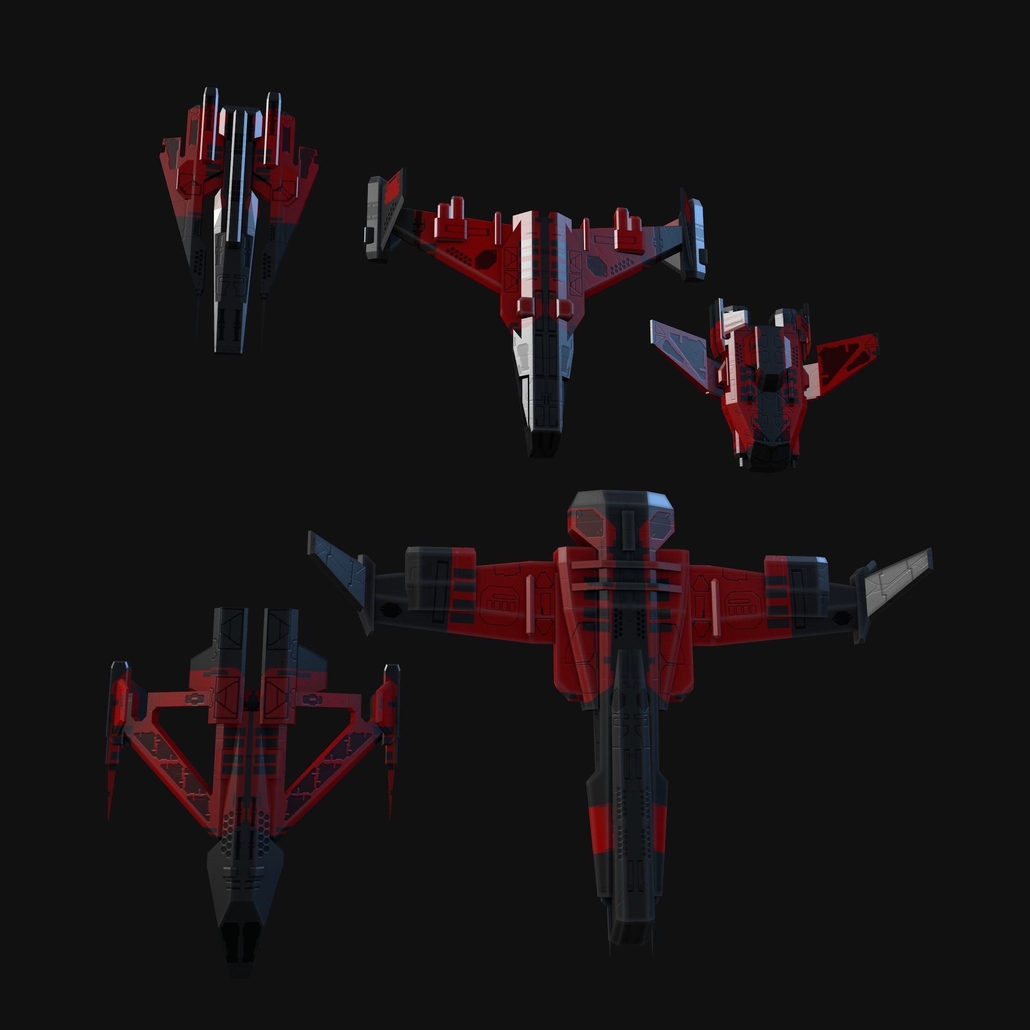 Low Poly Spaceship collection Low-poly 3D model_4