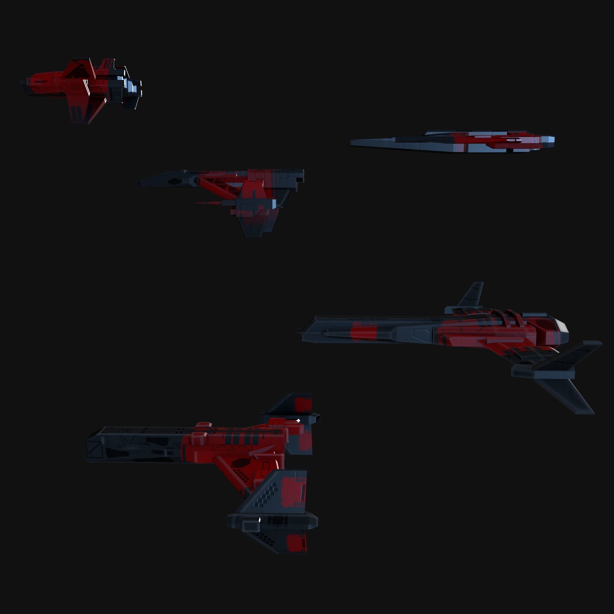 Low Poly Spaceship collection Low-poly 3D model_8