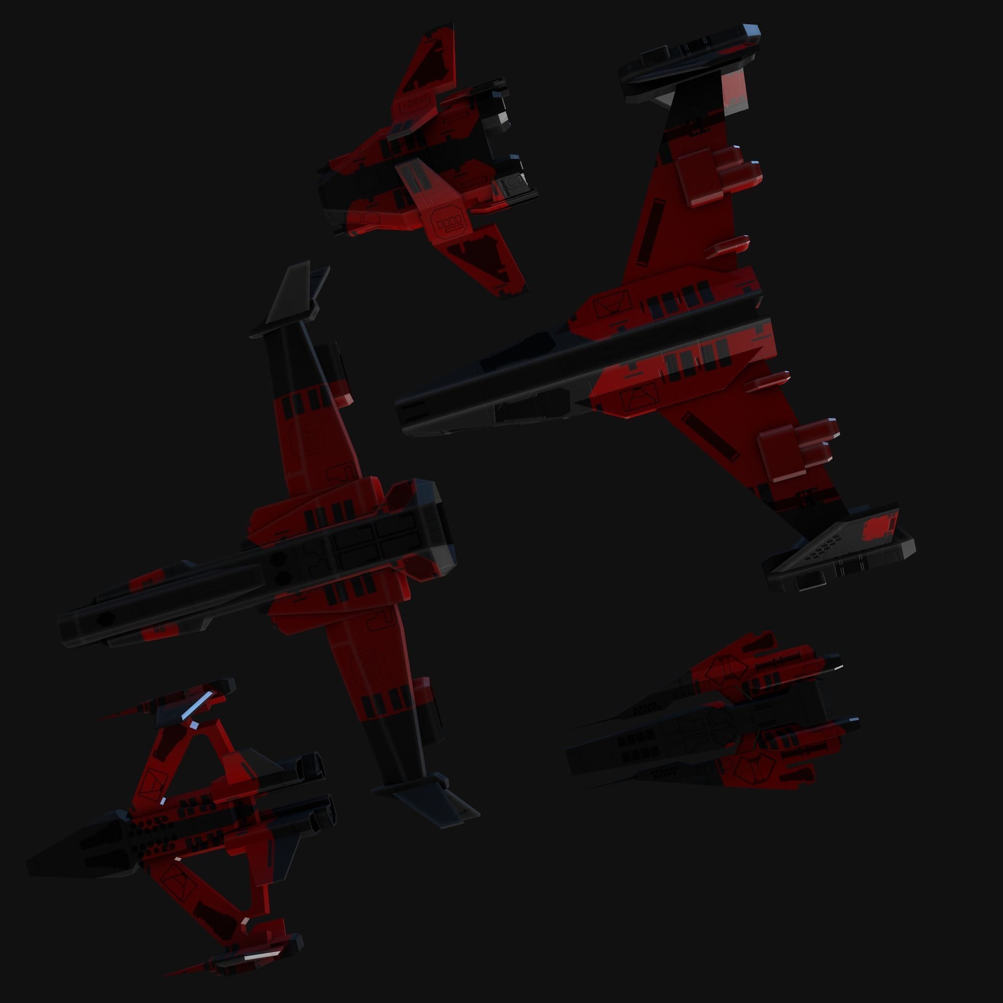 Low Poly Spaceship collection Low-poly 3D model_1
