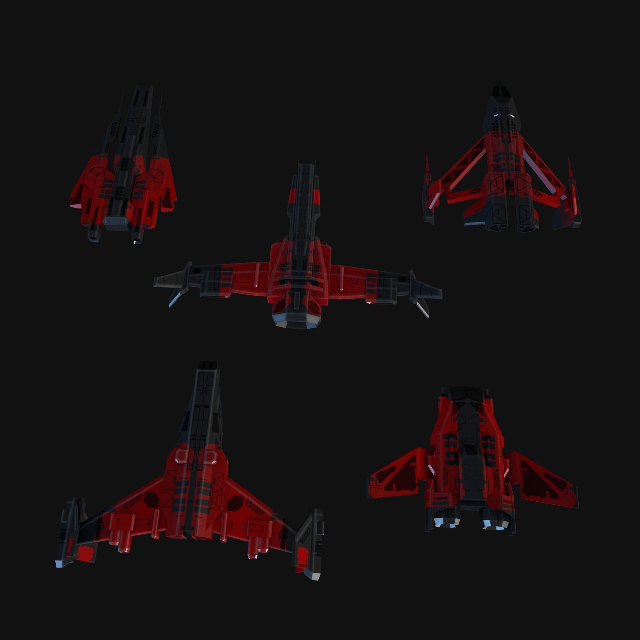Low Poly Spaceship collection Low-poly 3D model_5
