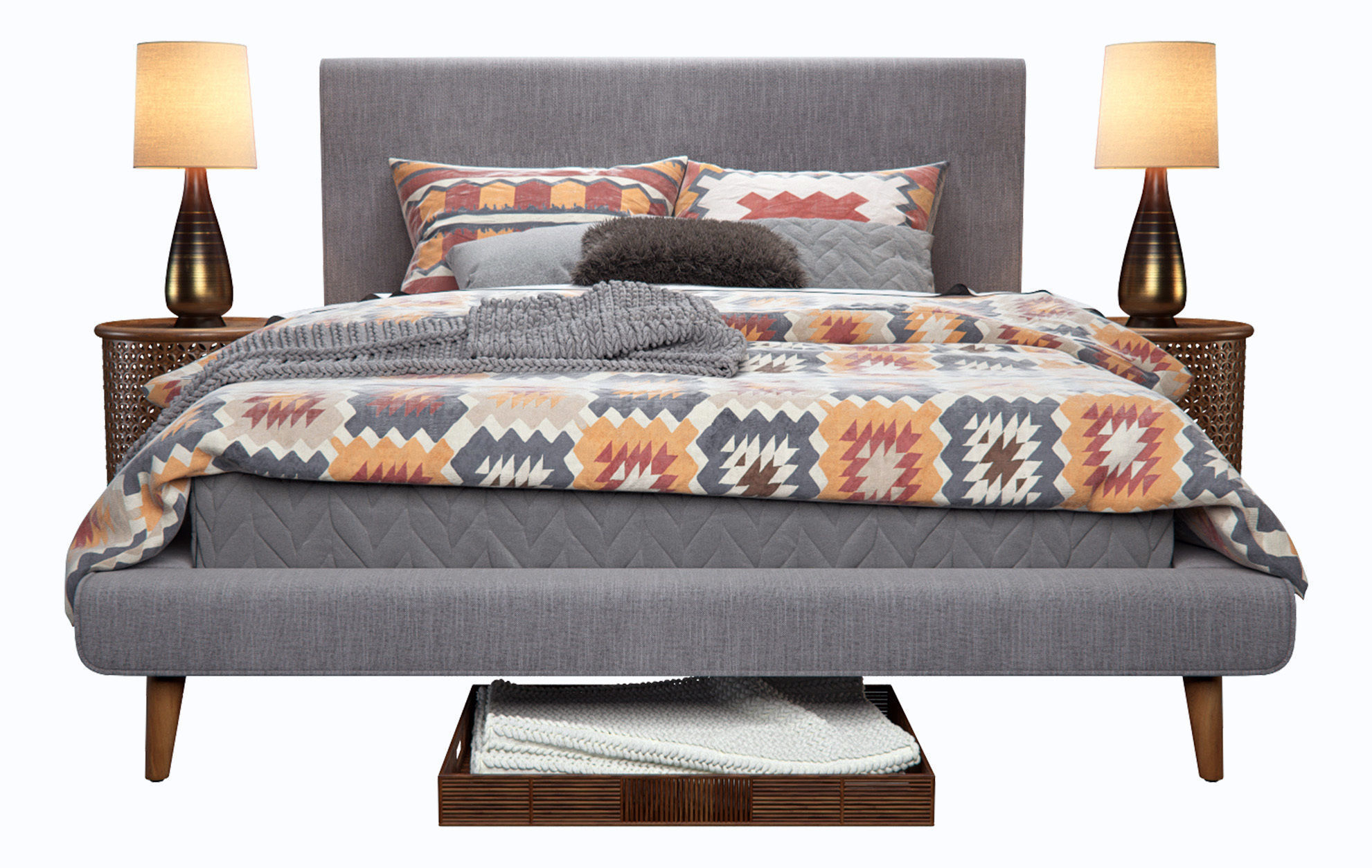 West Elm Mod Upholstered Bed 3D model_2