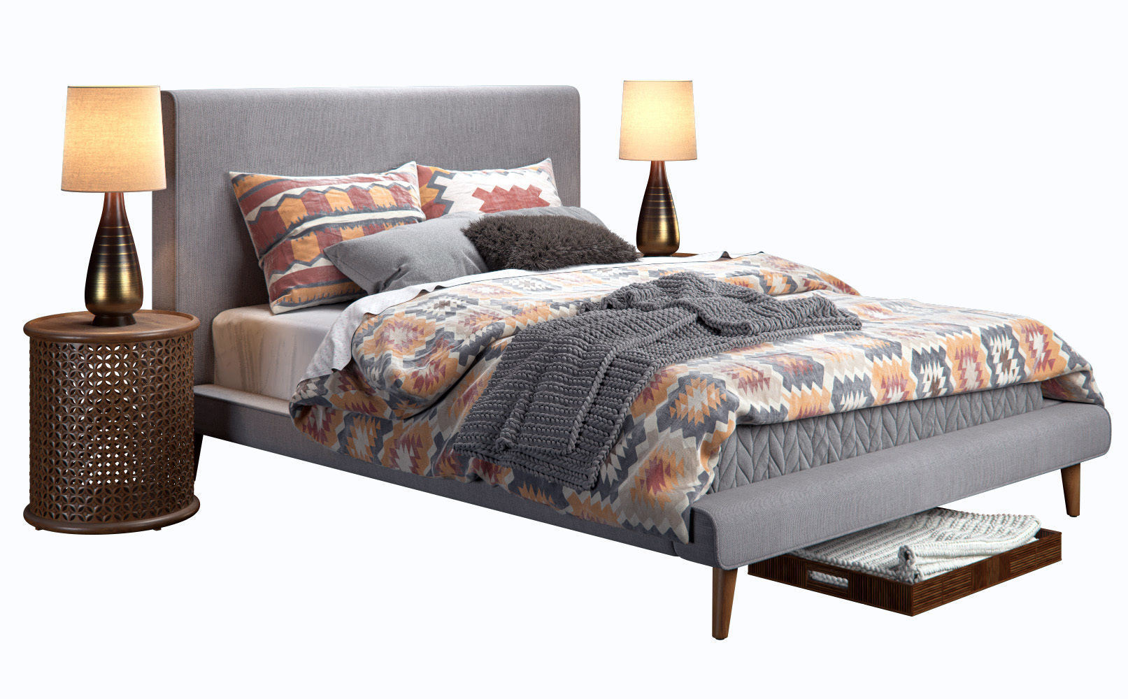 West Elm Mod Upholstered Bed 3D model_1