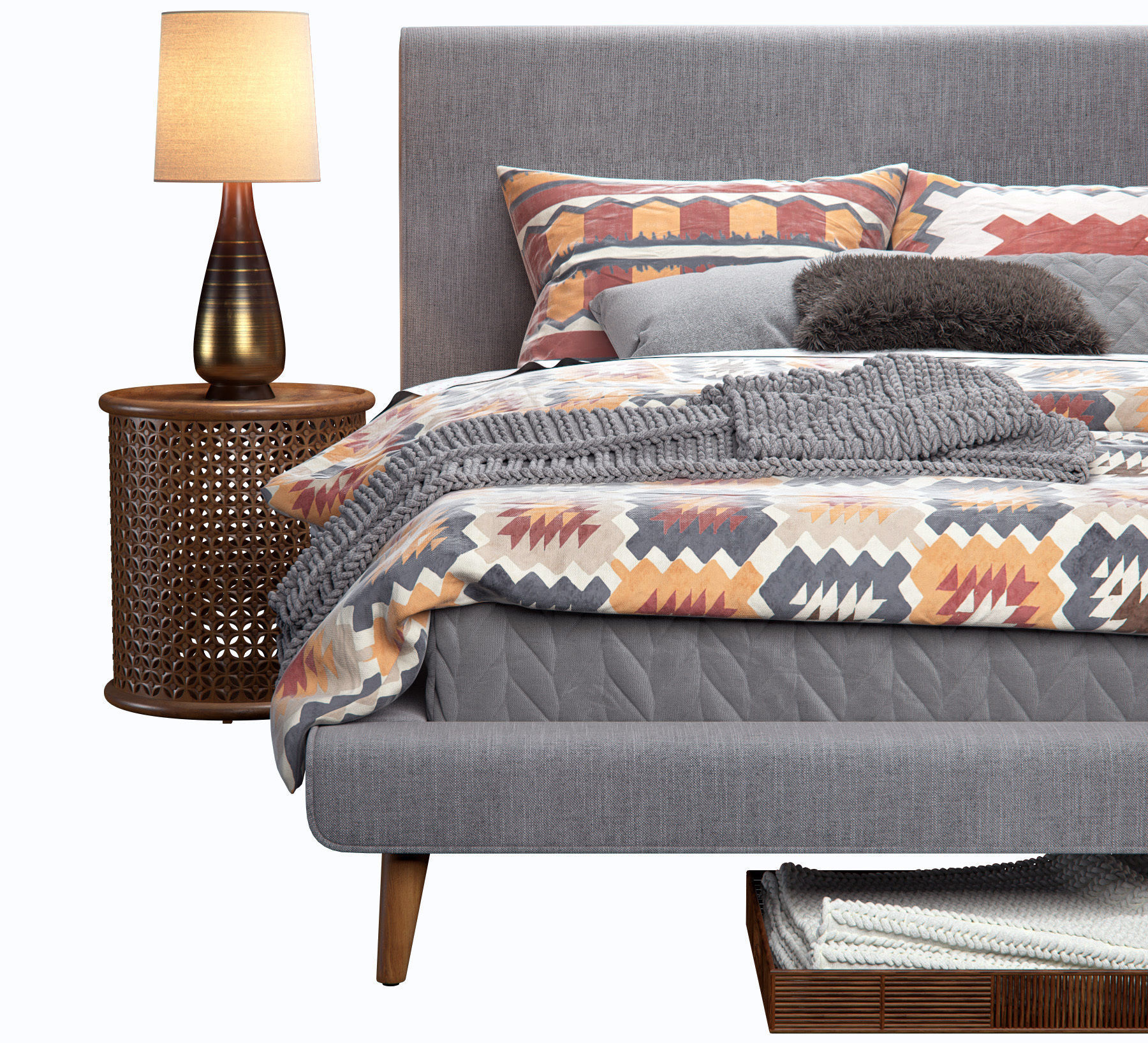 West Elm Mod Upholstered Bed 3D model_4