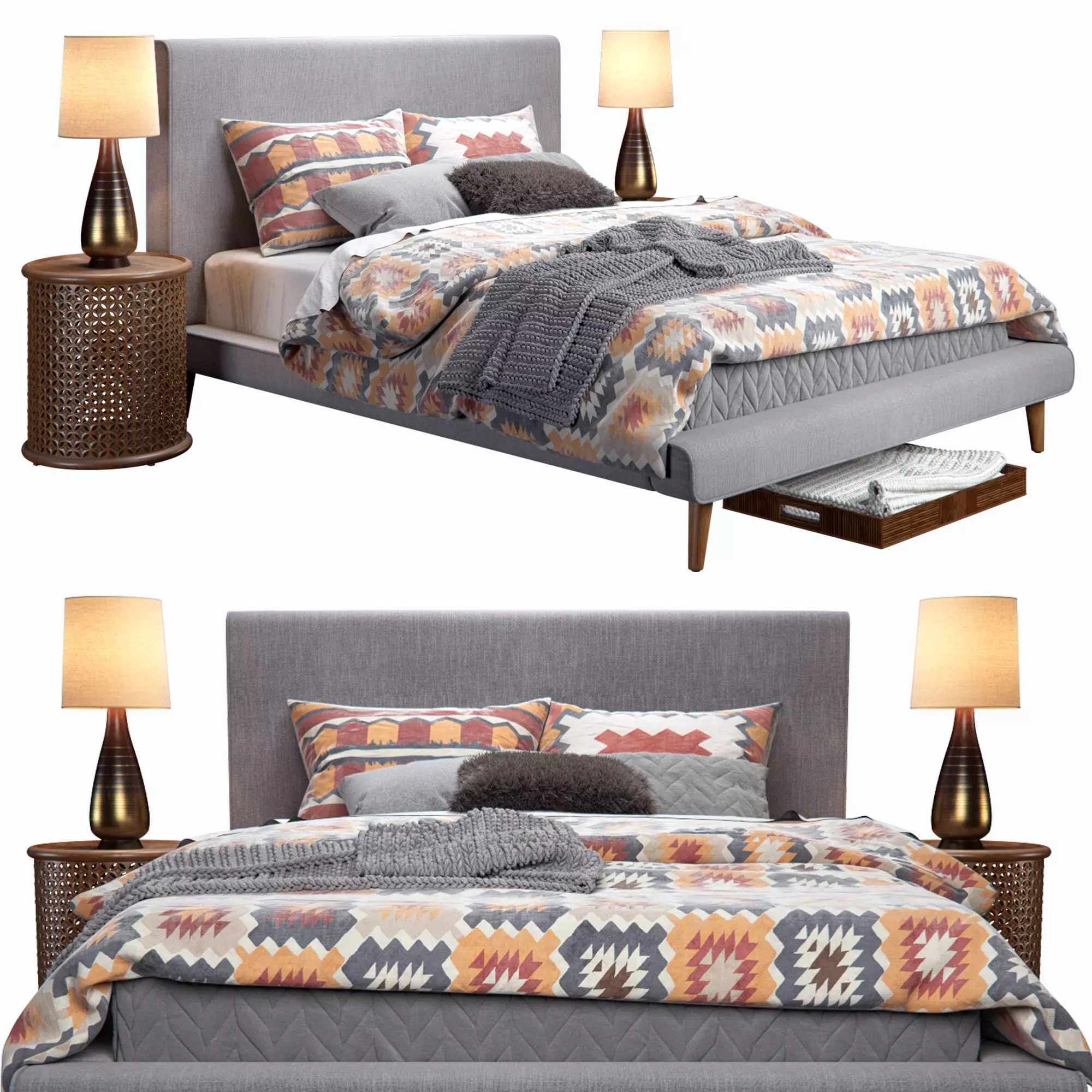 West Elm Mod Upholstered Bed 3D model_0