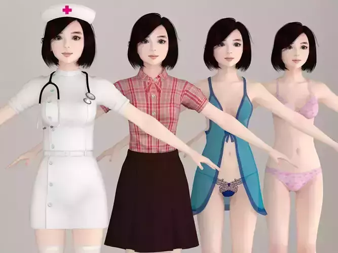 T pose nonrigged model of Otome with various outfit 3D model