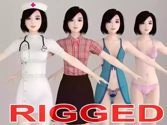 T pose rigged model of Otome with various outfit 3D model