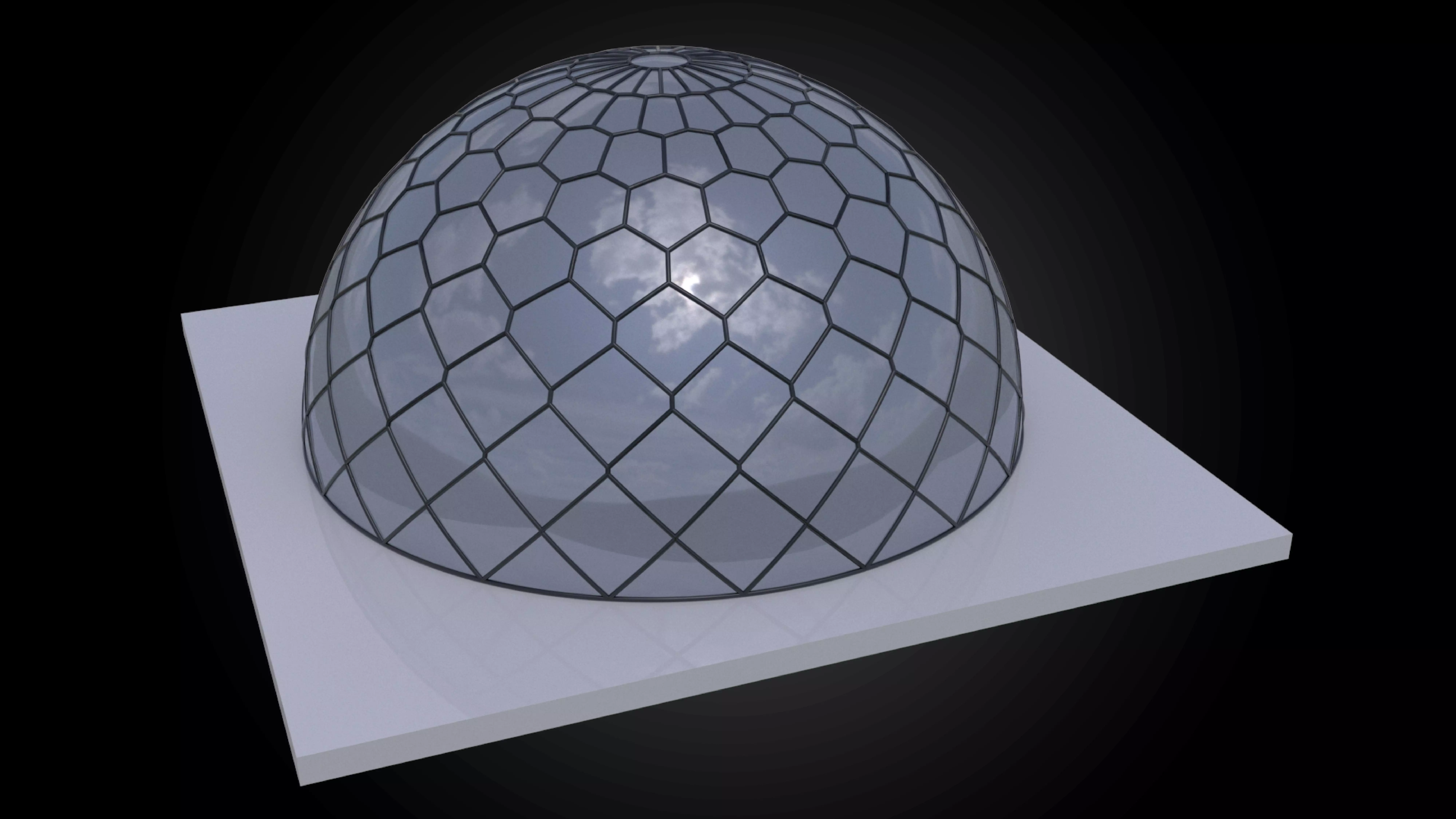 Dome hexagonal grid triangles to hexagon pattern structure 3D model