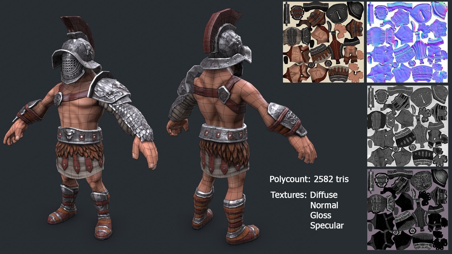 Lowpoly Gladiators spartan warrior in armor Low-poly 3D model_6