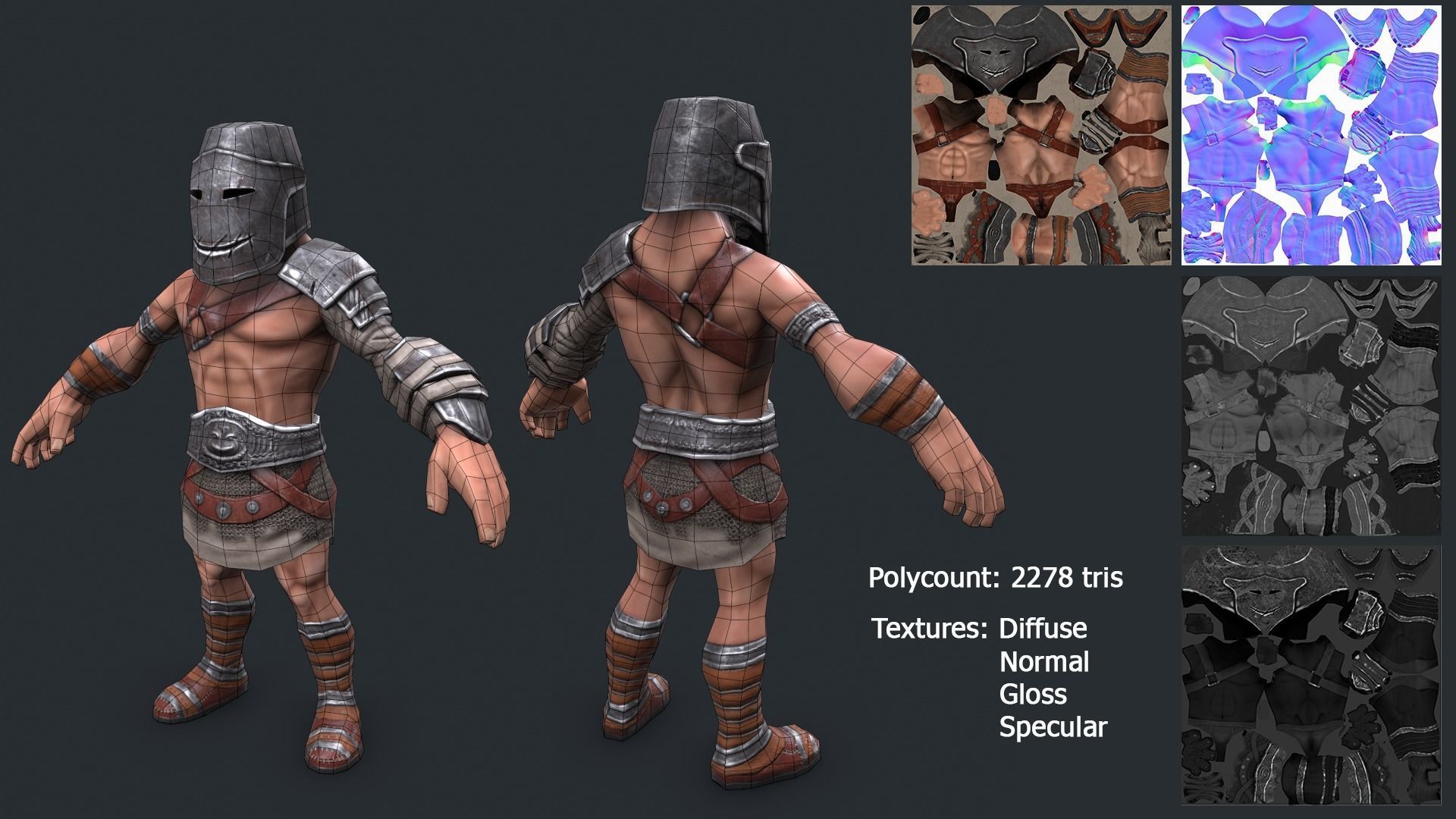 Lowpoly Gladiators spartan warrior in armor Low-poly 3D model_4