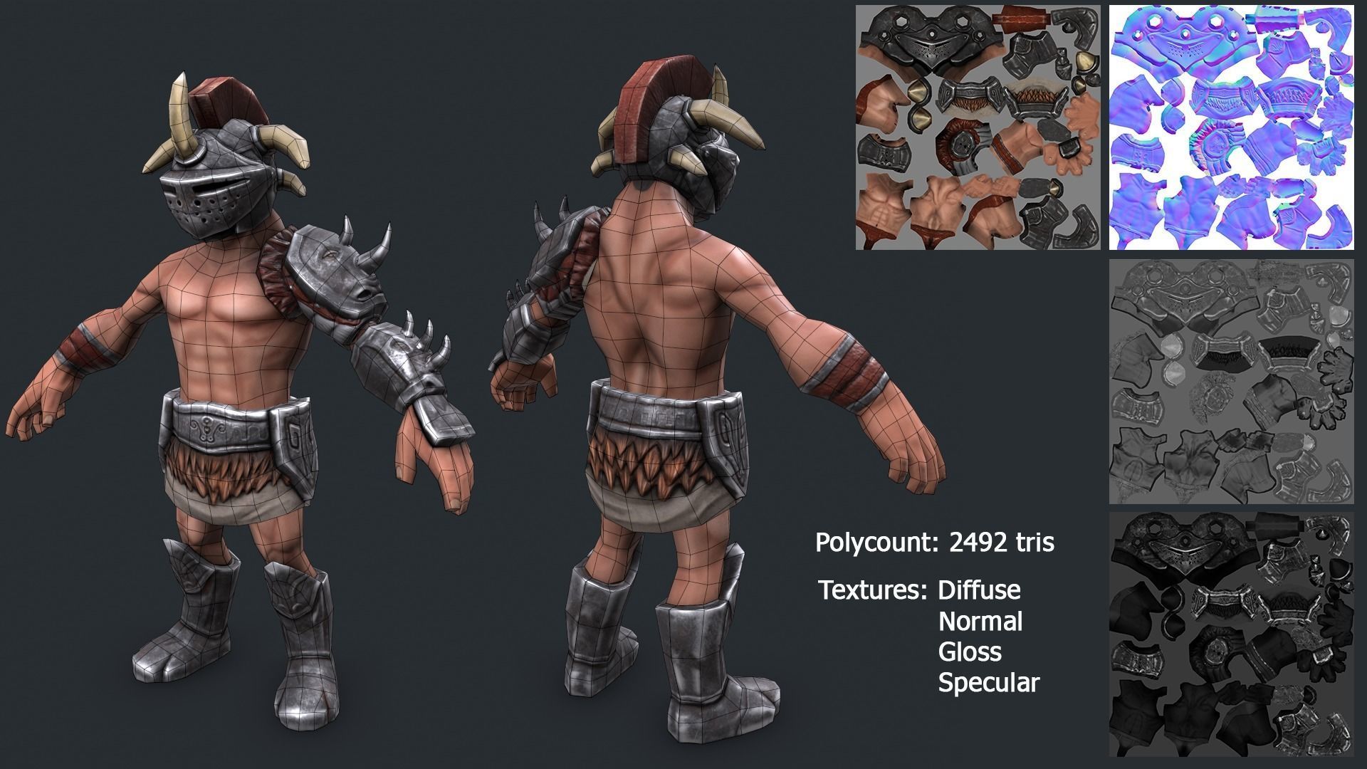 Lowpoly Gladiators spartan warrior in armor Low-poly 3D model_2