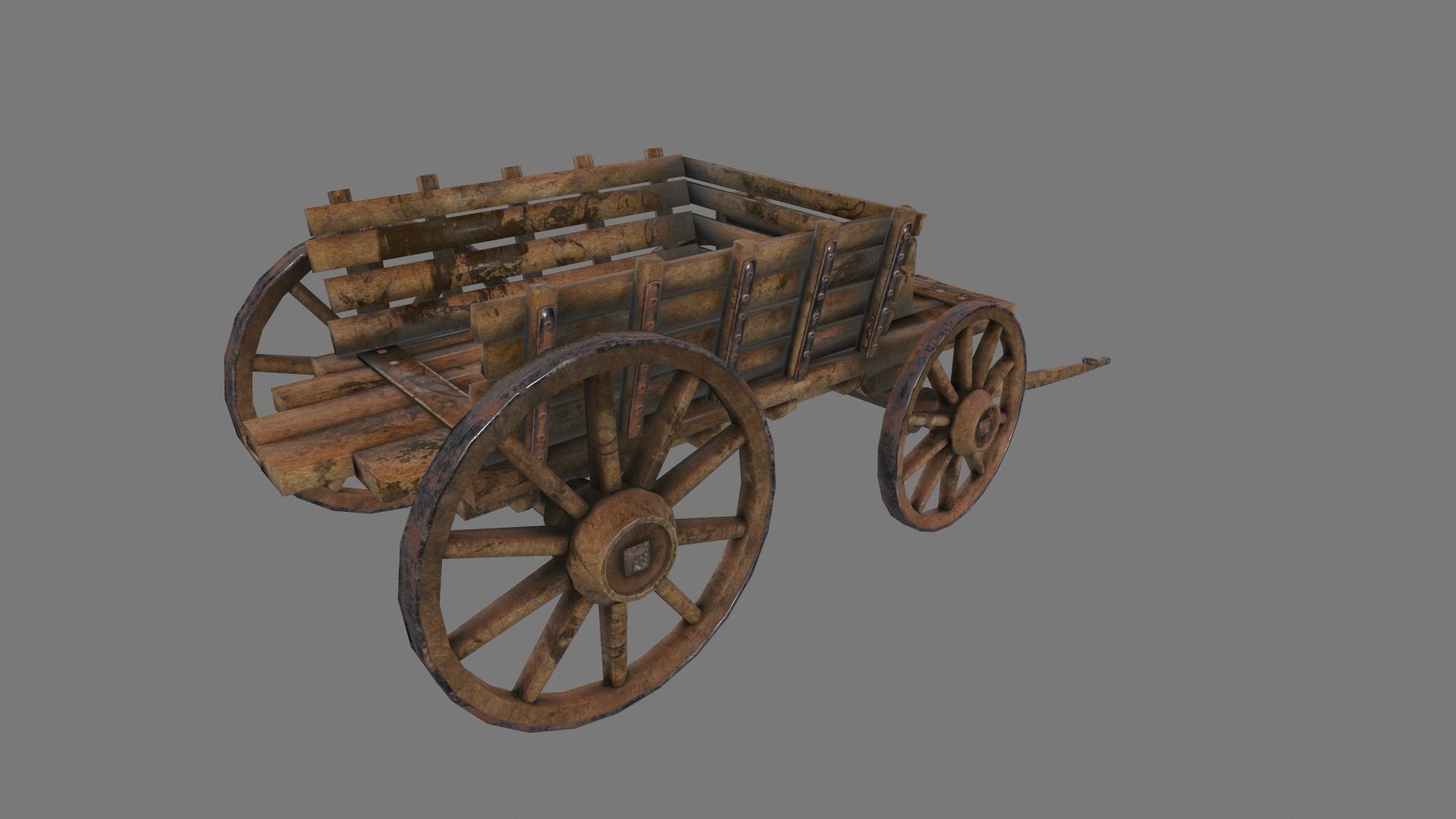 Wooden Cart Low-poly 3D model_9