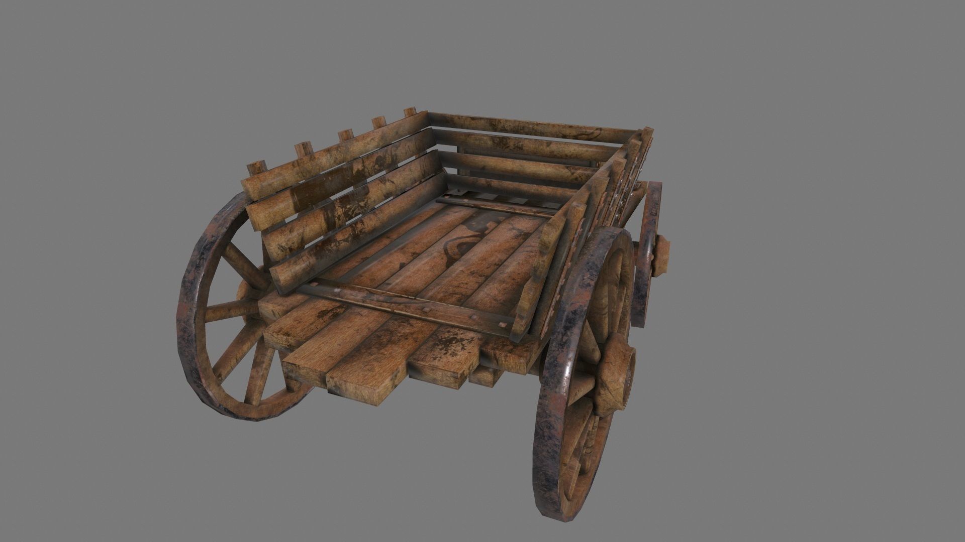 Wooden Cart Low-poly 3D model_10