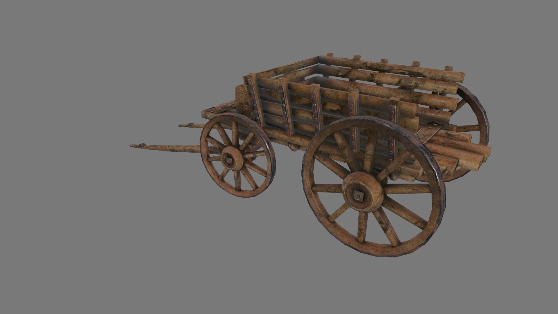 Wooden Cart Low-poly 3D model_13