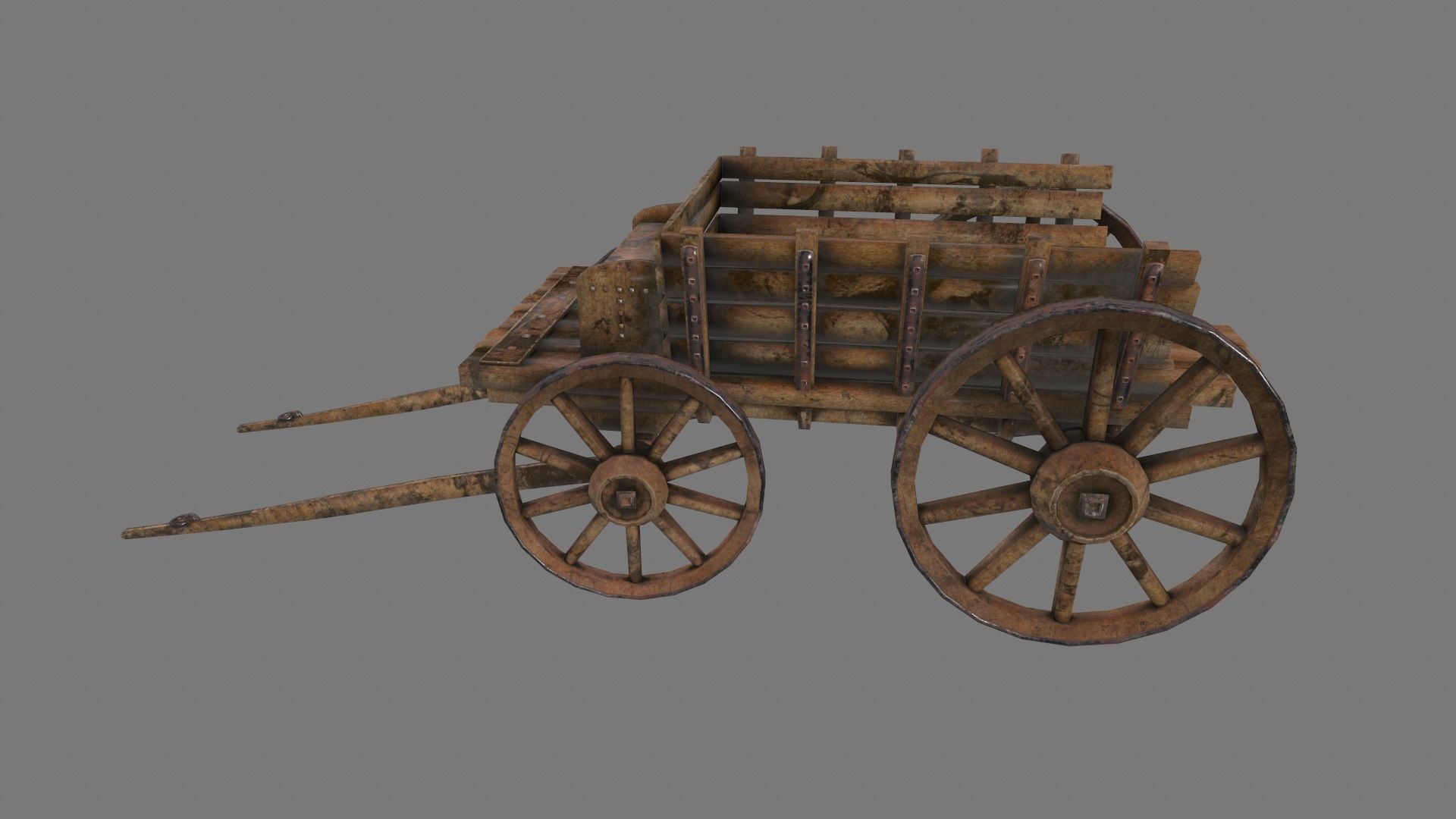 Wooden Cart Low-poly 3D model_1