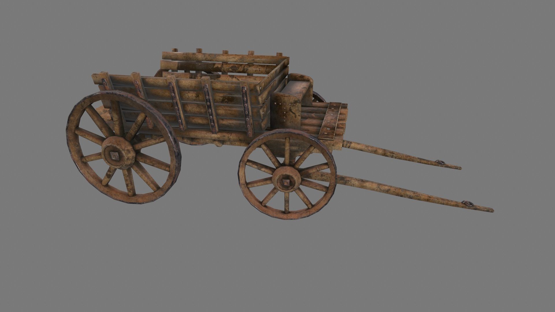 Wooden Cart Low-poly 3D model_7