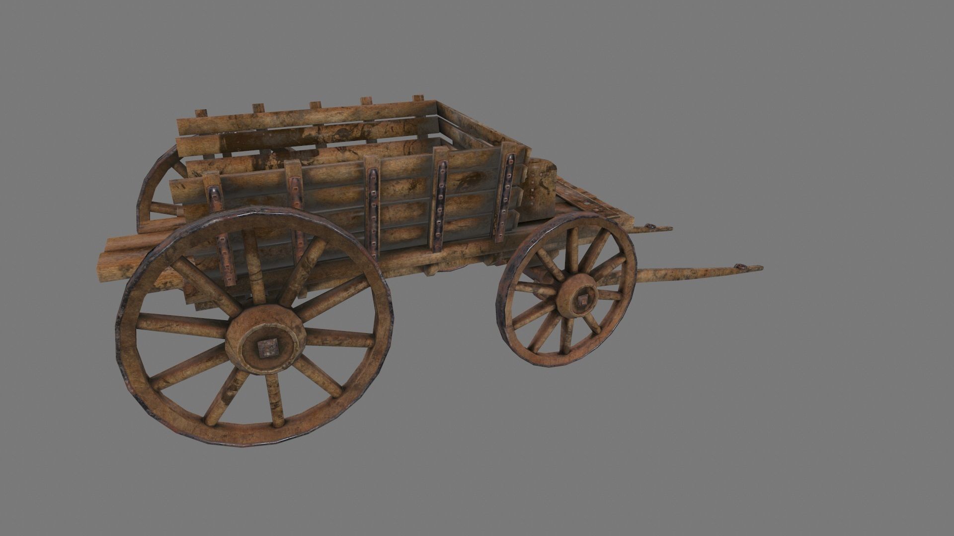 Wooden Cart Low-poly 3D model_8