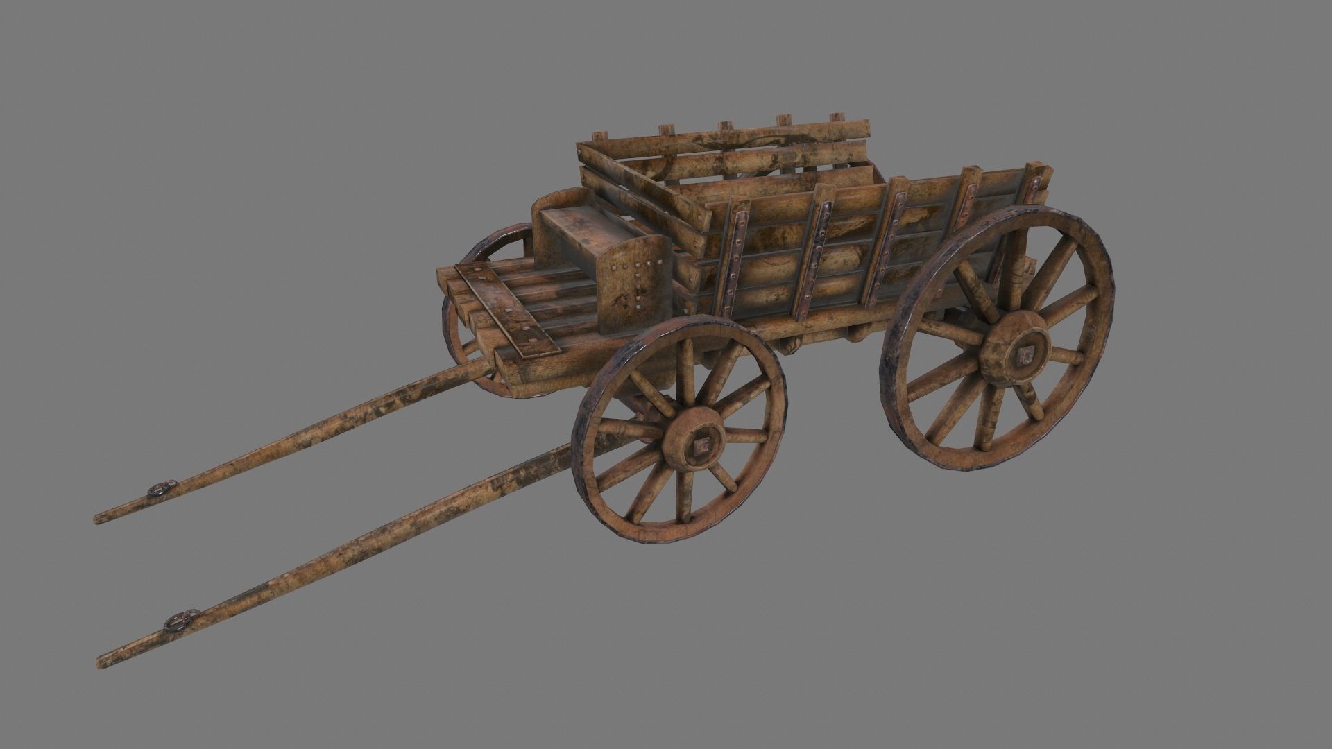 Wooden Cart Low-poly 3D model_2