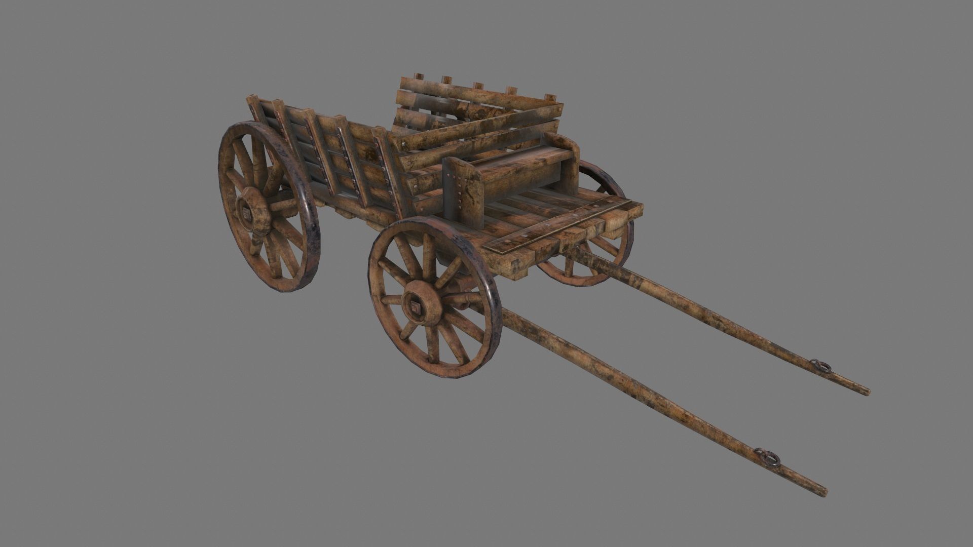 Wooden Cart Low-poly 3D model_6