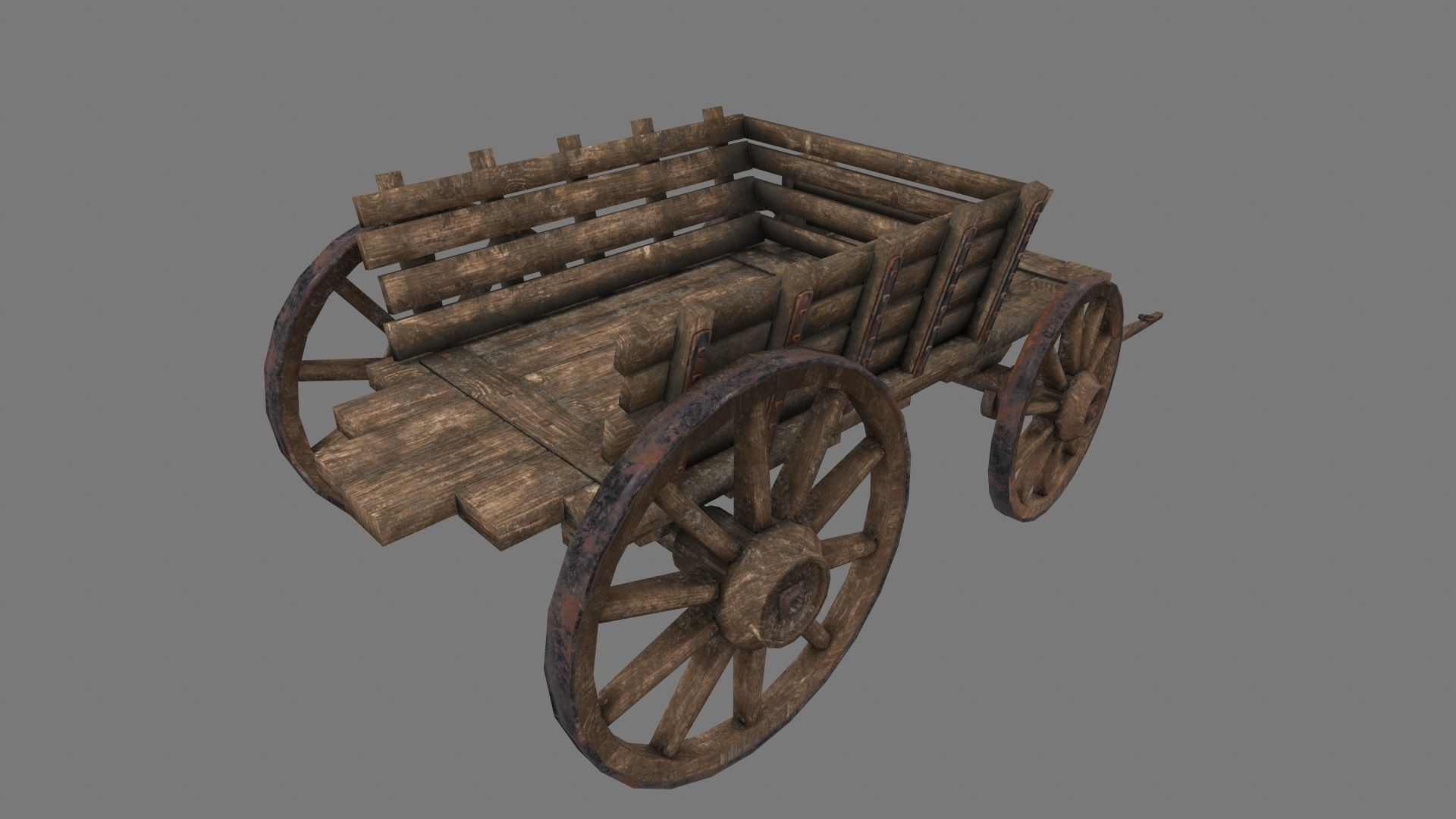 Wooden Cart Low-poly 3D model_8