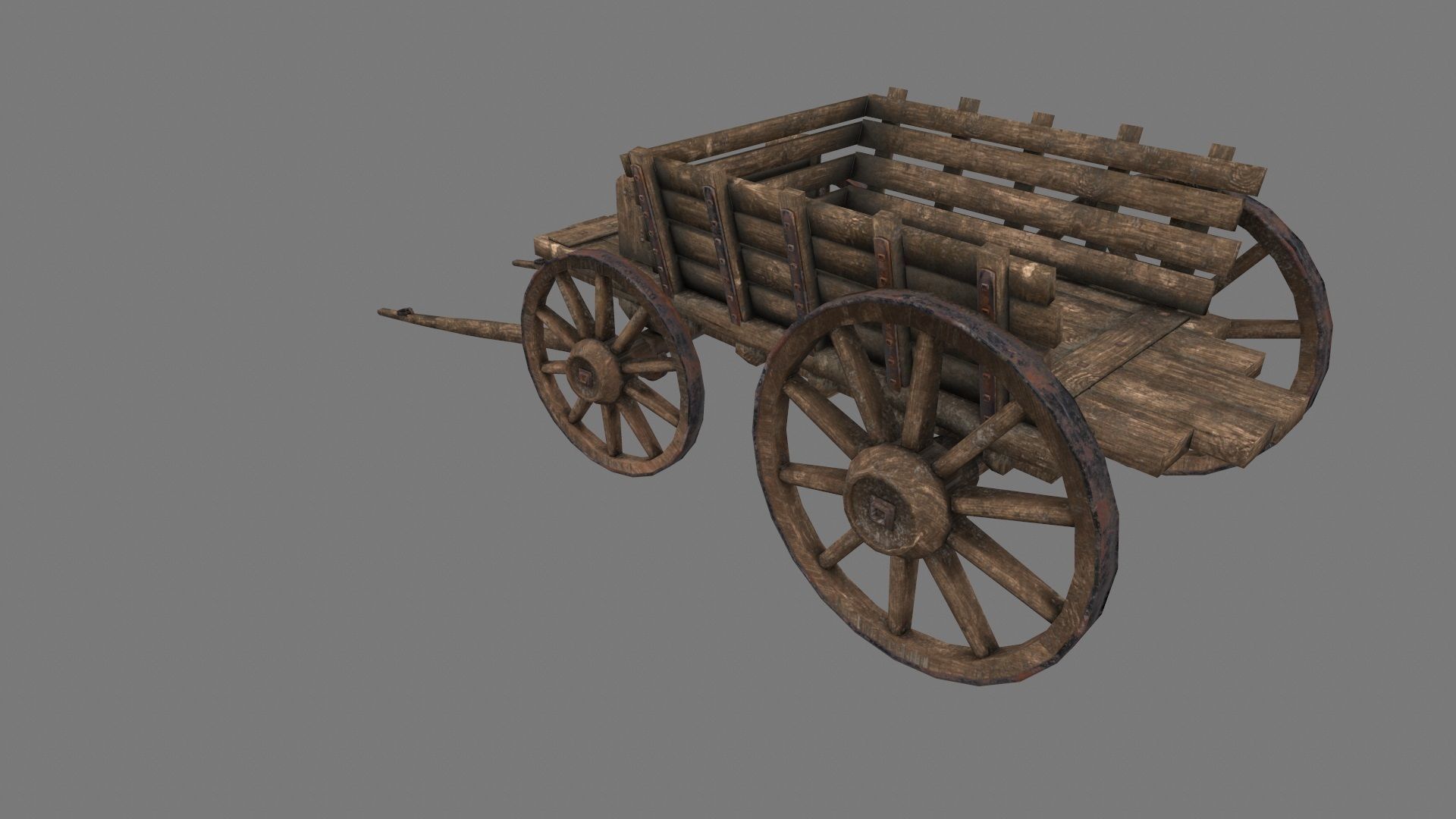 Wooden Cart Low-poly 3D model_12