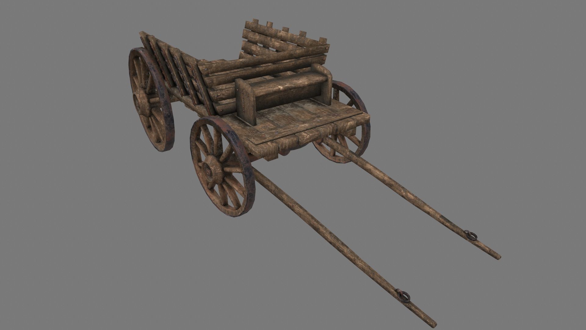 Wooden Cart Low-poly 3D model_5