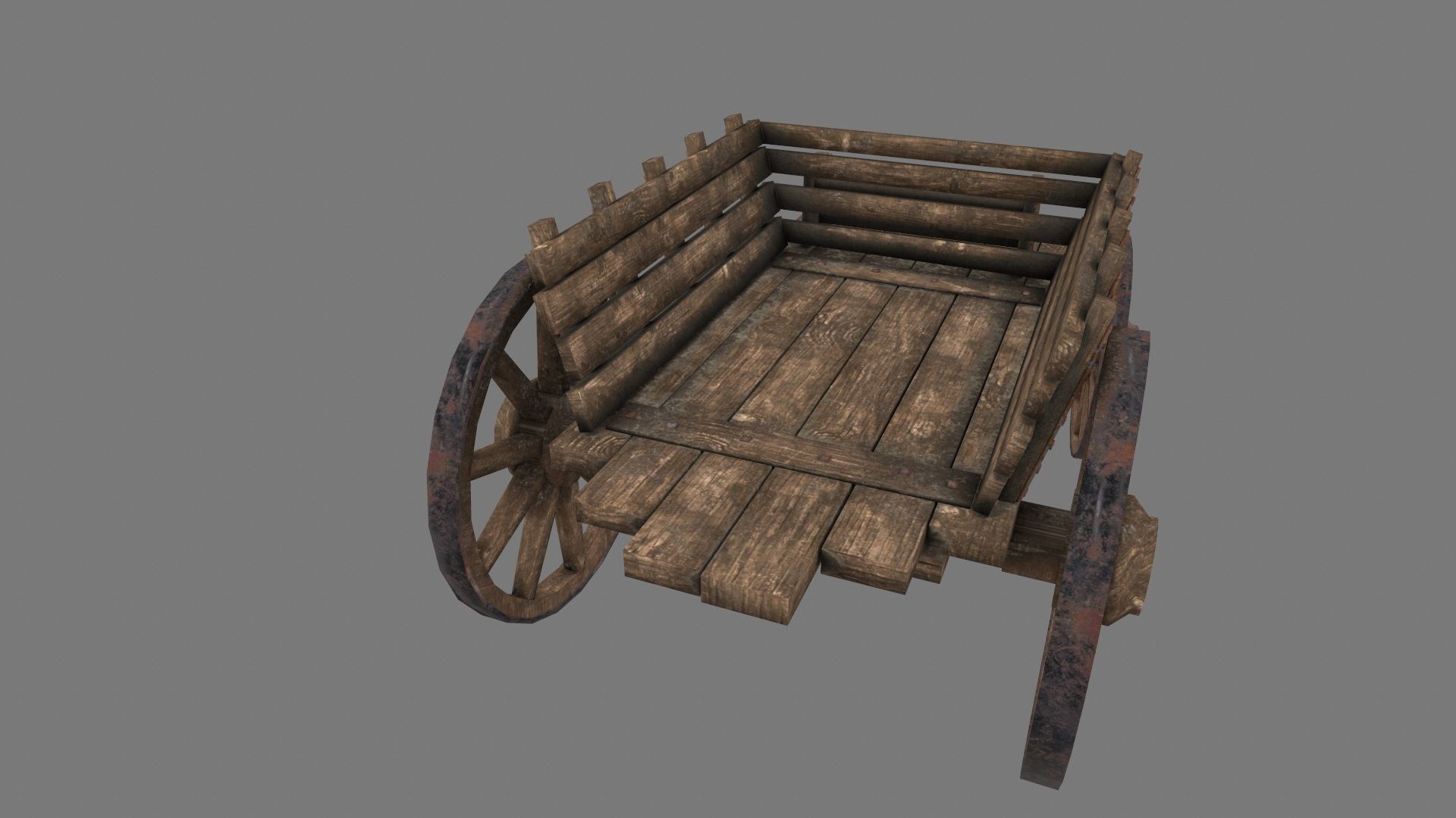 Wooden Cart Low-poly 3D model_9