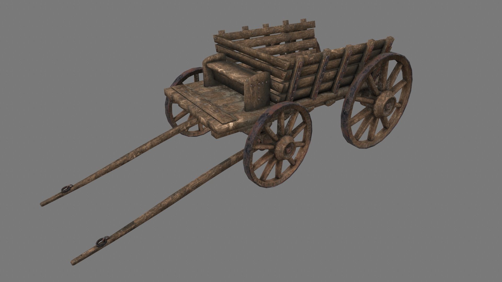Wooden Cart Low-poly 3D model_2