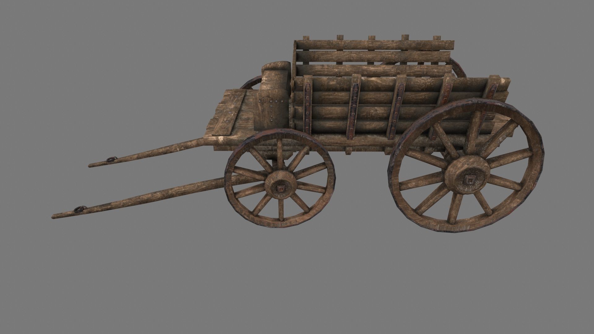 Wooden Cart Low-poly 3D model_1
