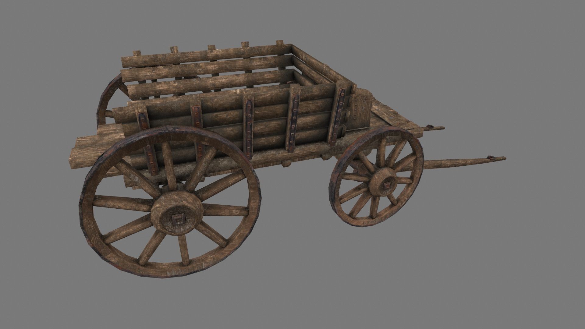 Wooden Cart Low-poly 3D model_7