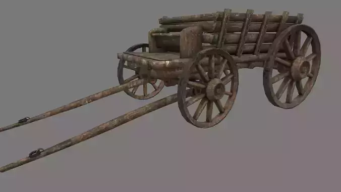 Wooden Cart Low-poly 3D model
