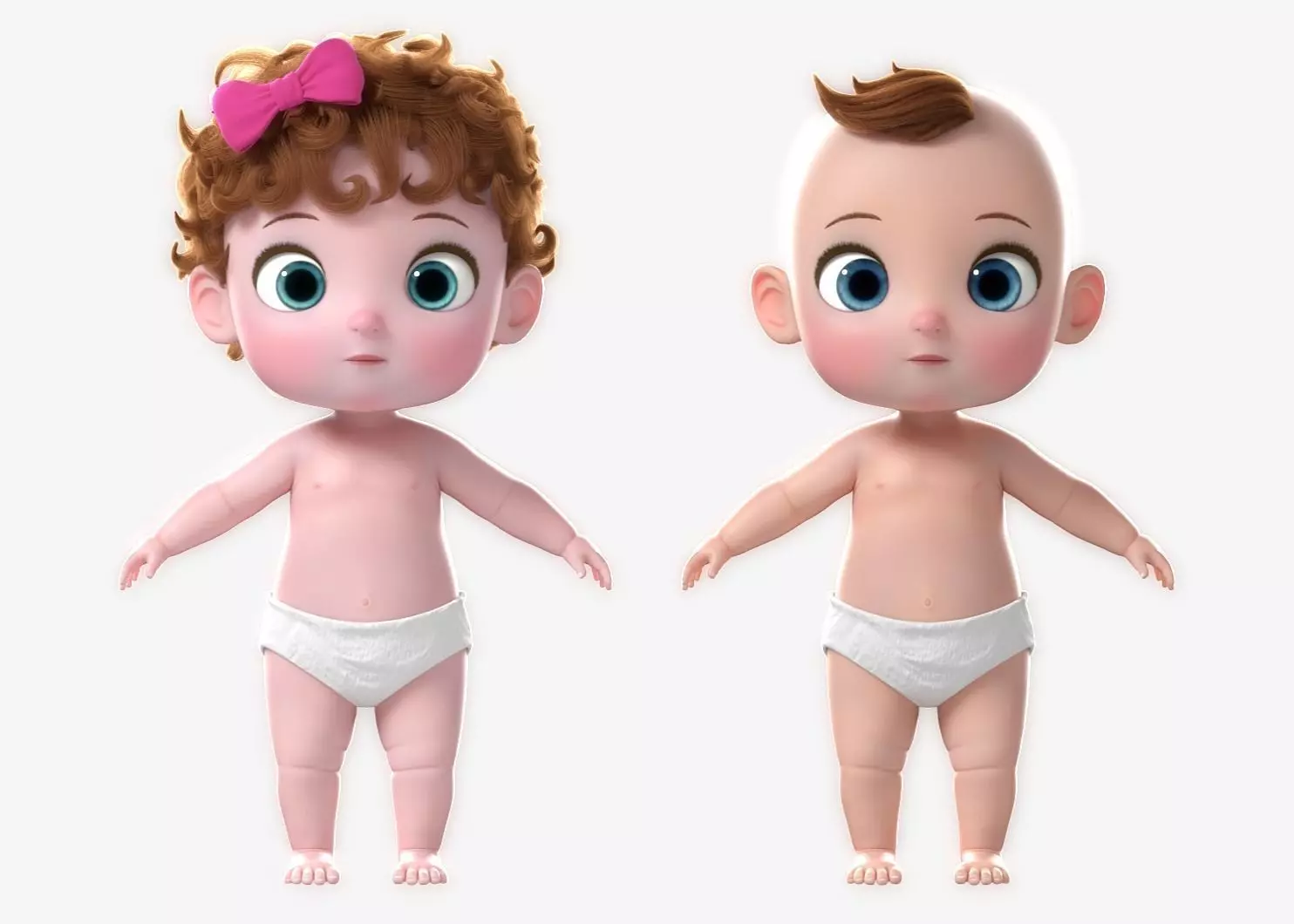 Cartoon Baby Twin NoRig 3D model_0