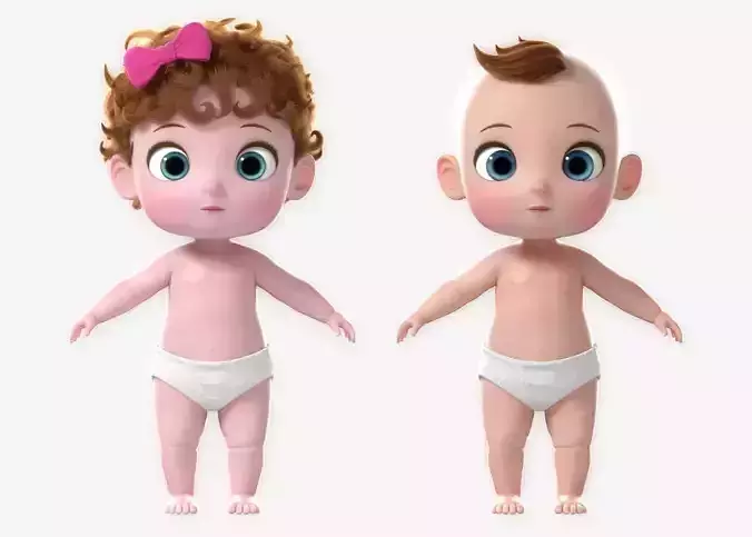 Cartoon Baby Twin NoRig 3D model