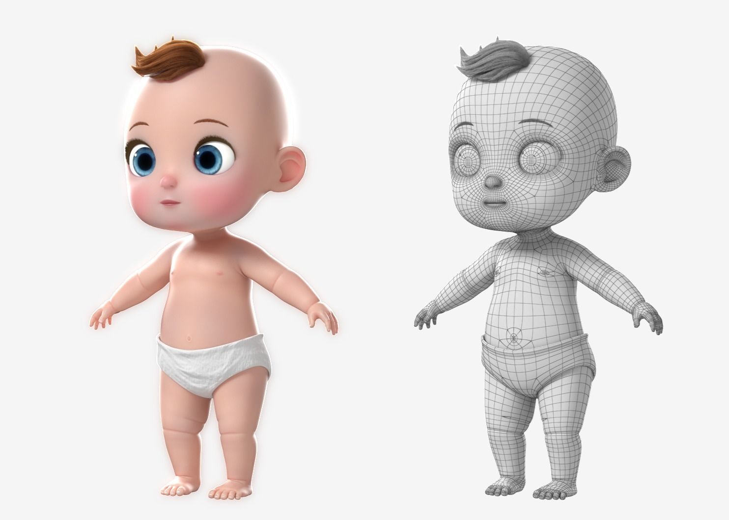 Cartoon Baby Twin NoRig 3D model_12