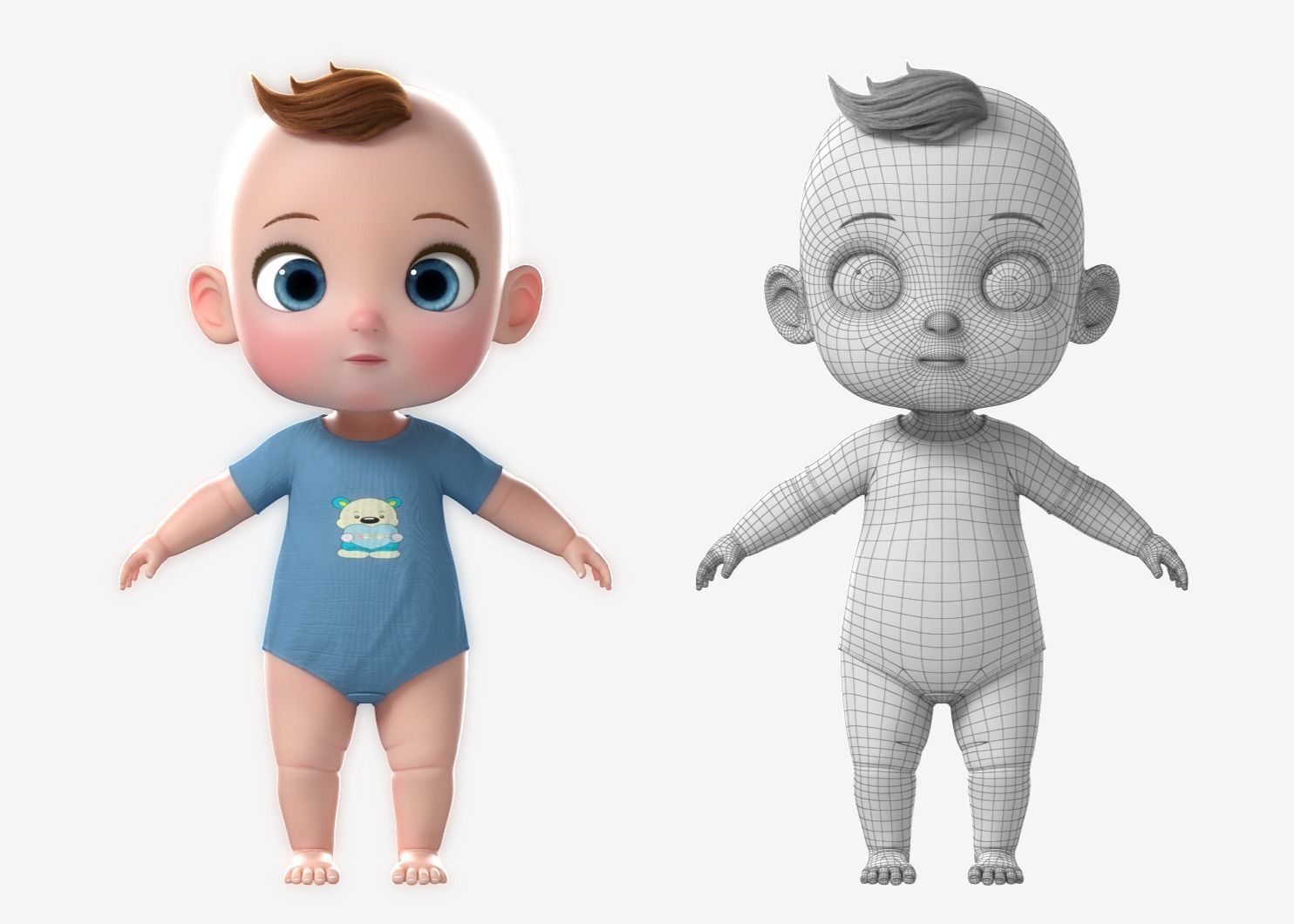 Cartoon Baby Twin NoRig 3D model_13