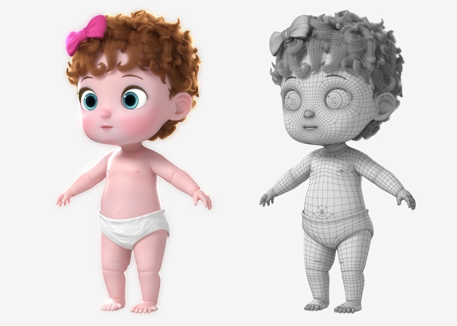 Cartoon Baby Twin NoRig 3D model_2