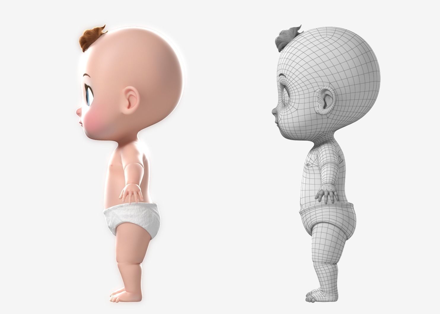 Cartoon Baby Twin NoRig 3D model_10