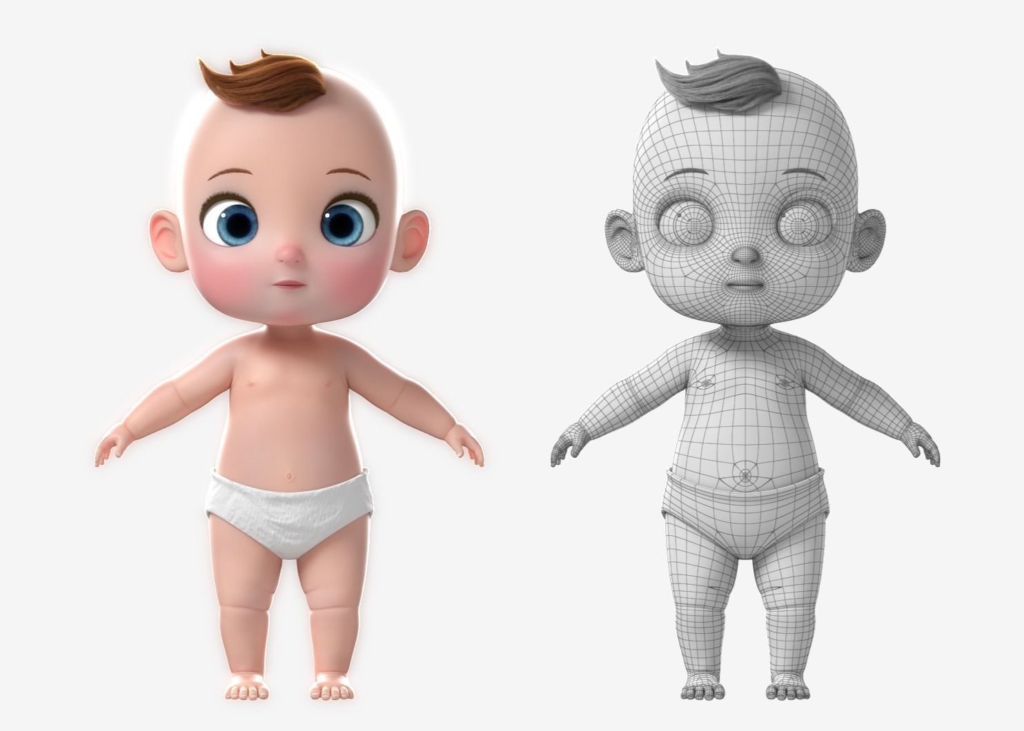 Cartoon Baby Twin NoRig 3D model_9