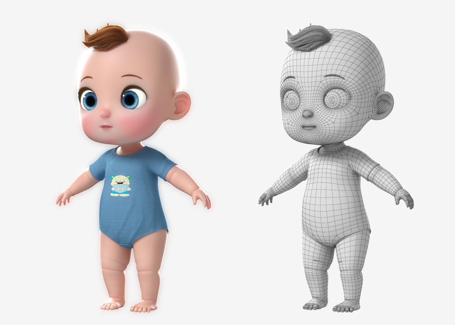 Cartoon Baby Twin NoRig 3D model_16