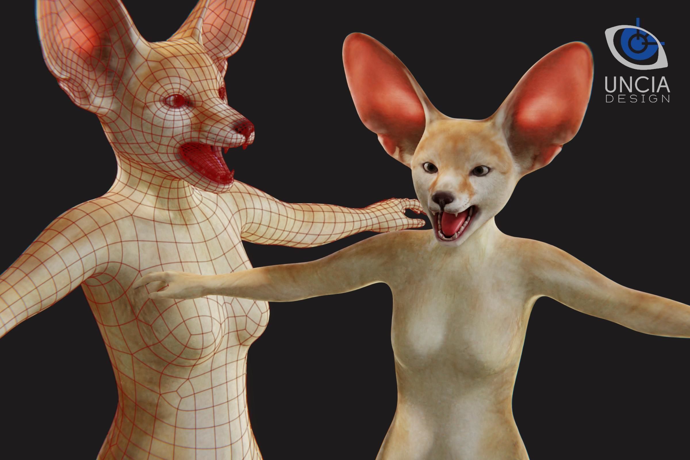 Anthropomorphic Fennec Fox Base Model Low-poly 3D model_1