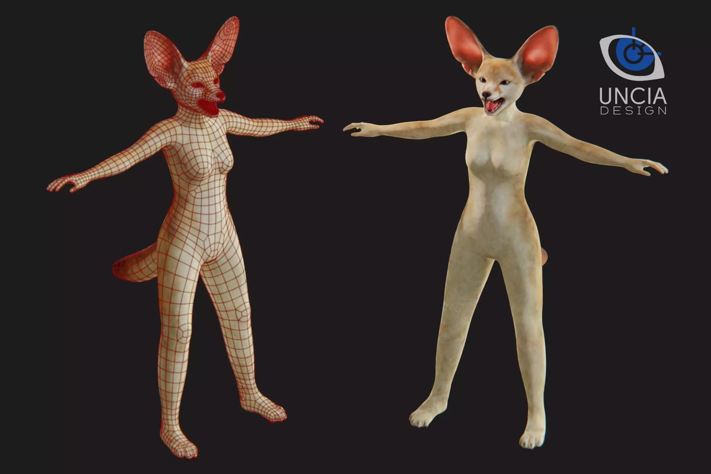Anthropomorphic Fennec Fox Base Model Low-poly 3D model_0