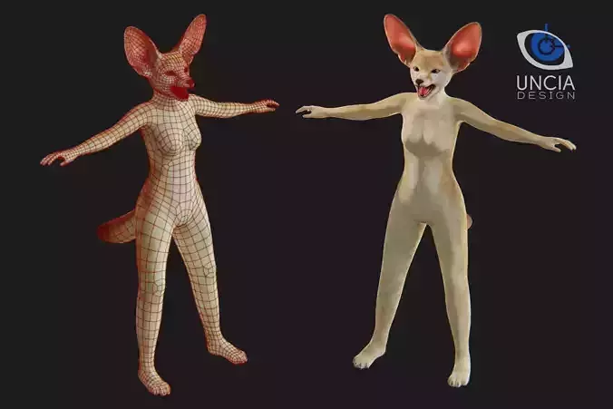 Anthropomorphic Fennec Fox Base Model Low-poly 3D model