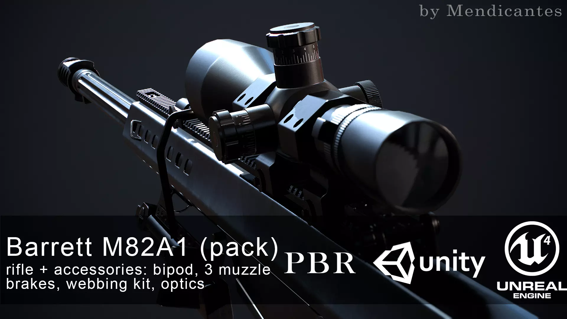 Barrett M82A1 Low-poly 3D model_0