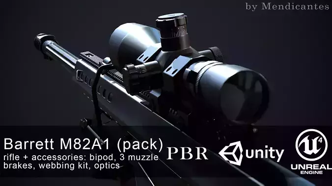 Barrett M82A1 Low-poly 3D model