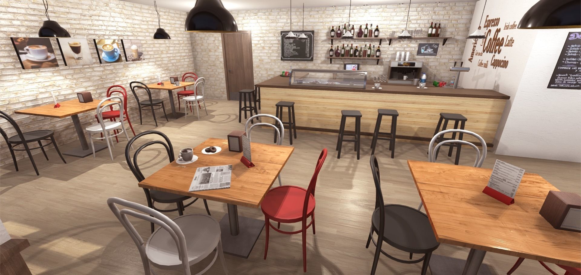Cafe Interior Low-poly 3D model_1