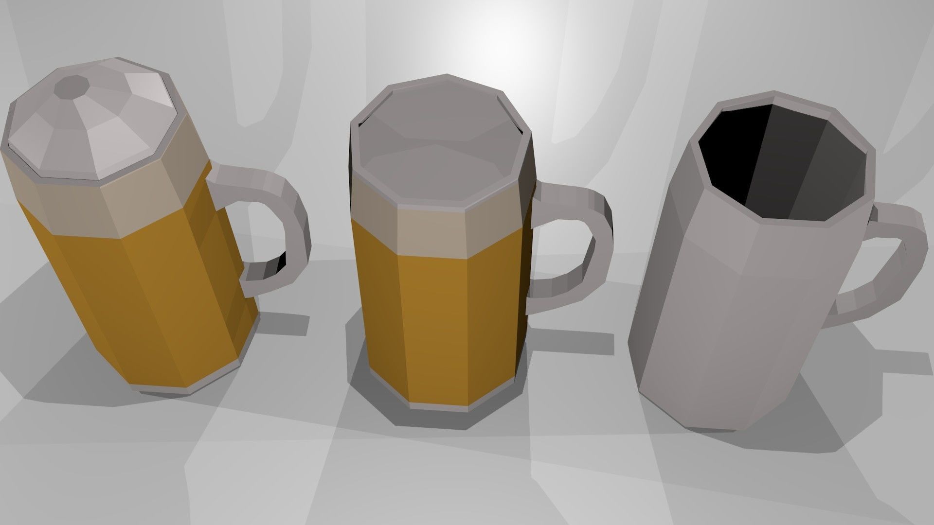 Low Poly Beer Mugs Low-poly 3D model_2