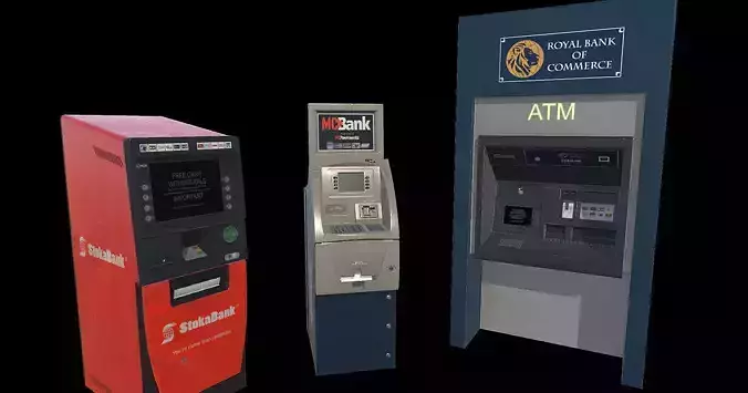ATM Bank Machine set of 3 Low-poly 3D model