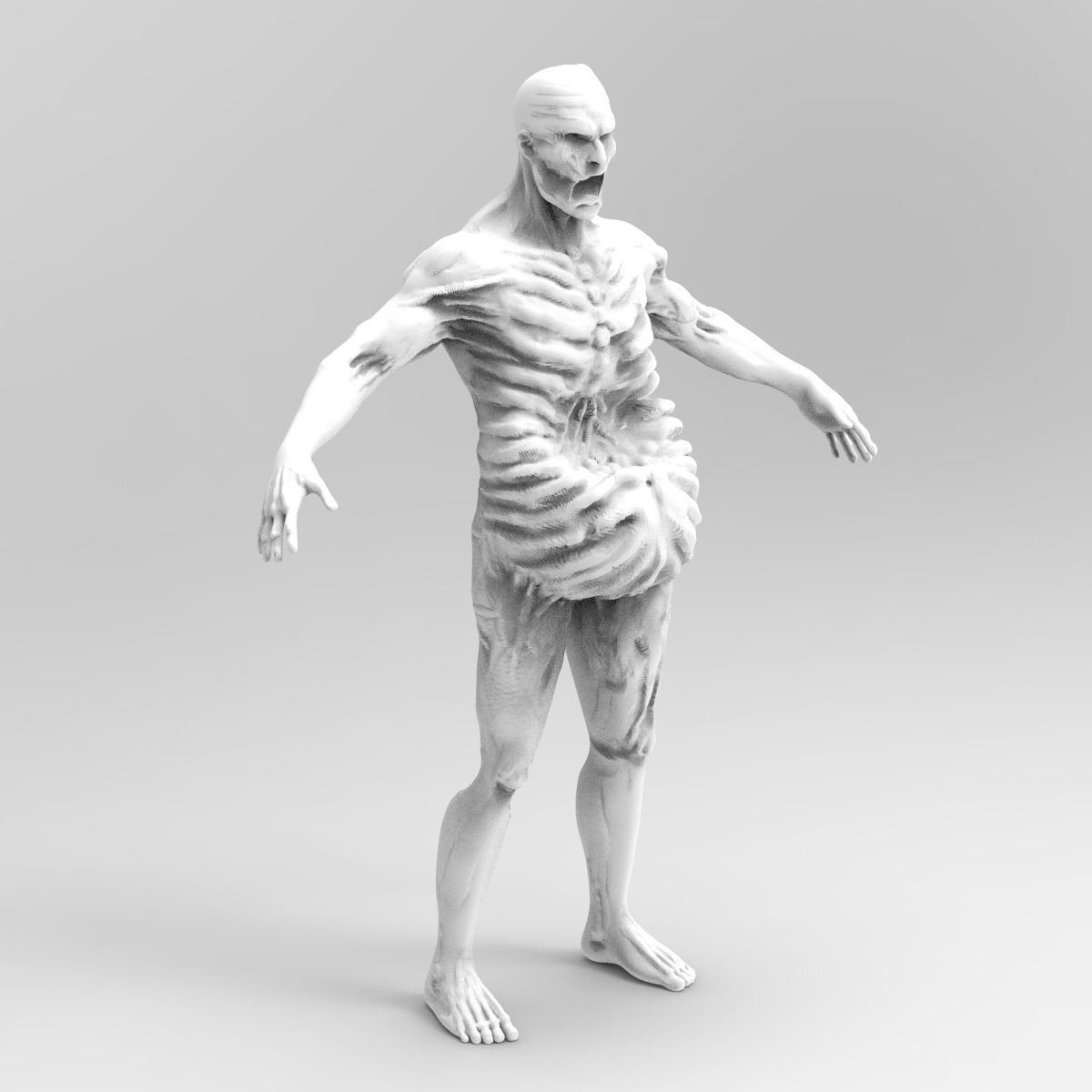Zombie Character Full Body infected T-posed Low-poly 3D model_4